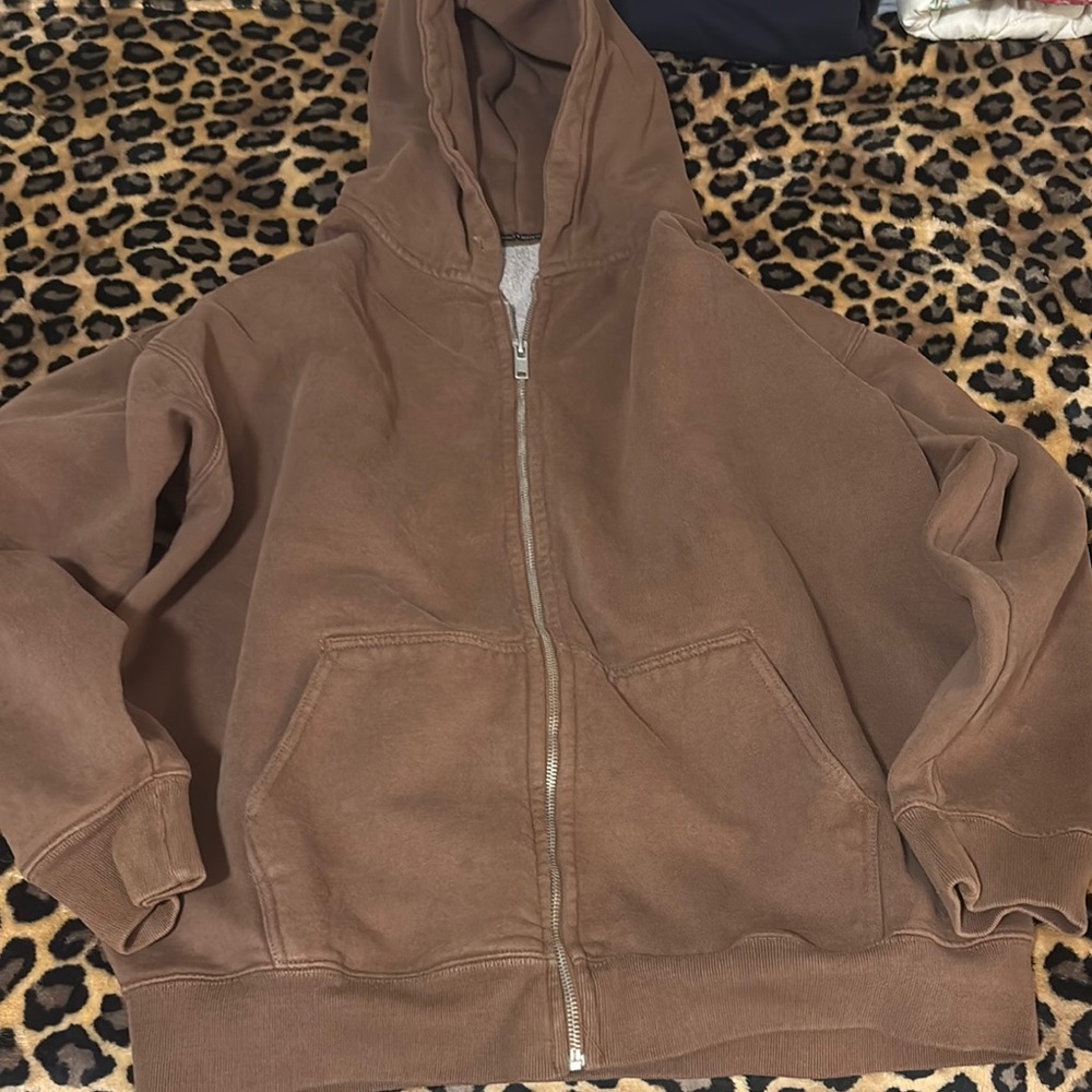 Brandy Melville Brown Tan Zip-Up Jacket One Size